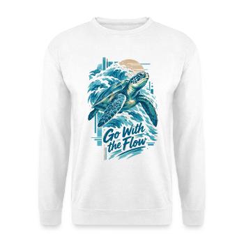 Honu Meeresschildkröte – Go With The Flow - Unisex Pullover - Weiß - Vorne - Alina (178cm) & Michal (187cm)