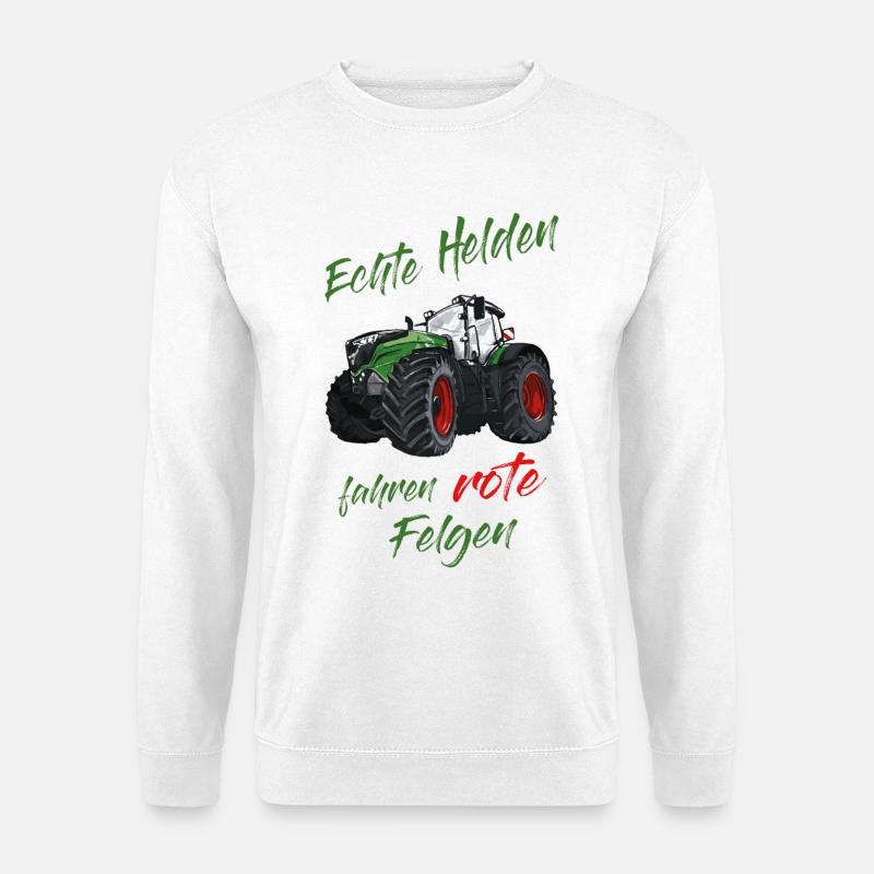 Echte Helden fahren rote Felgen! Traktor Spruch - Unisex Pullover - Weiß