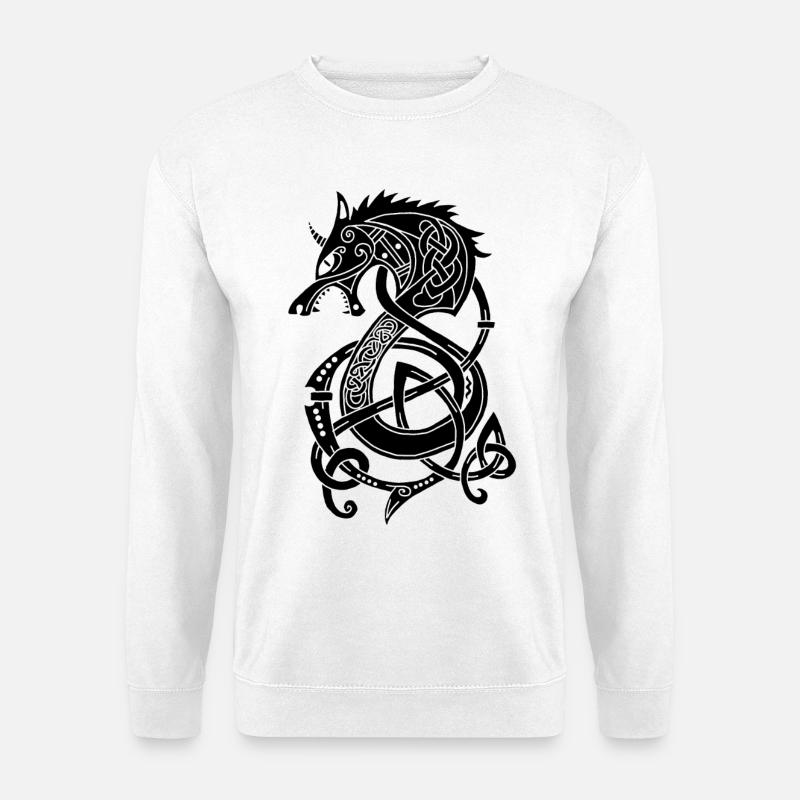 Wikingerwolf Drache (schwarz) - Unisex Pullover - Weiß