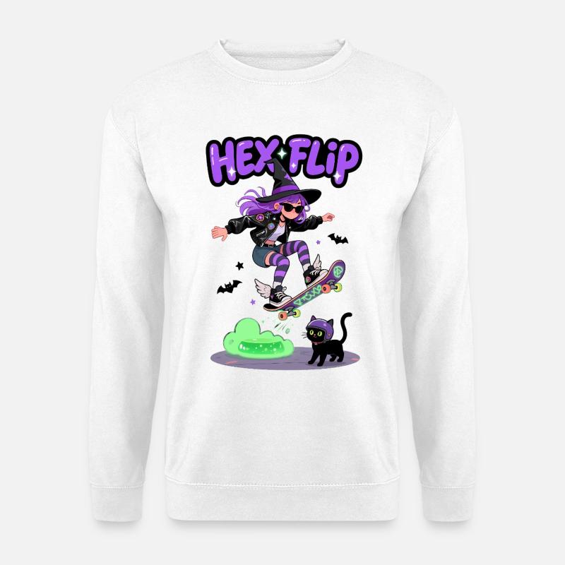 Hex Flip Witch Skateboard Design - Unisex Pullover - Weiß