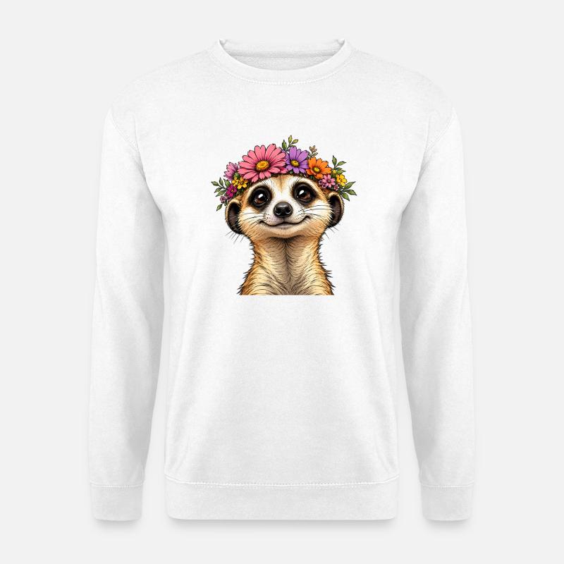 Erdmännchen mit Blumenschmuck - Unisex Pullover - Weiß