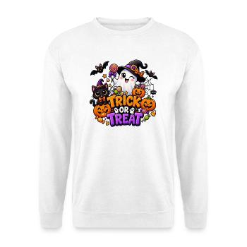 ⚪ Trick or Treat – Geist und Katze - Unisex Pullover - Weiß - Vorne - Alina (178cm) & Michal (187cm)