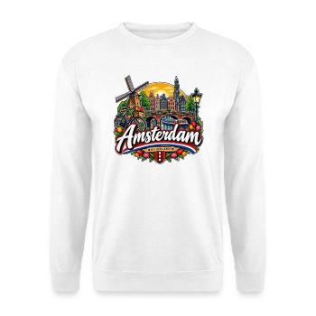 Amsterdam – Grachten, Tulpen & Holland - Unisex Pullover - Weiß - Vorne - Alina (178cm) & Michal (187cm)