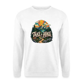 Vintage Take a Hike Mountain Adventure T-Shirt-Kunst - Unisex Pullover - Weiß - Vorne - Alina (178cm) & Michal (187cm)