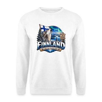 Finnland – Wolf, Natur & tausend Seen - Unisex Pullover - Weiß - Vorne - Alina (178cm) & Michal (187cm)