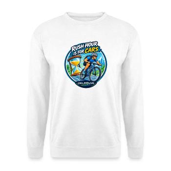 Städtische Effizienz – HAUPTVERKEHRSZEIT IST FÜR AUTOS - Unisex Pullover - Weiß - Vorne - Alina (178cm) & Michal (187cm)