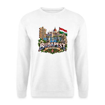 Budapest – Donau, Parlament & Ungarn - Unisex Pullover - Weiß - Vorne - Alina (178cm) & Michal (187cm)
