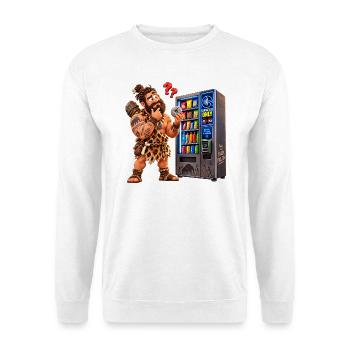 Nur kontaktloser Höhlenmensch - Unisex Pullover - Weiß - Vorne - Alina (178cm) & Michal (187cm)