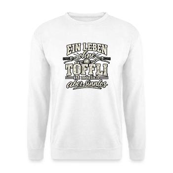 Leben ohne Töffl ist möglich - aber sinnlos - Unisex Pullover - Weiß - Vorne - Alina (178cm) & Michal (187cm)
