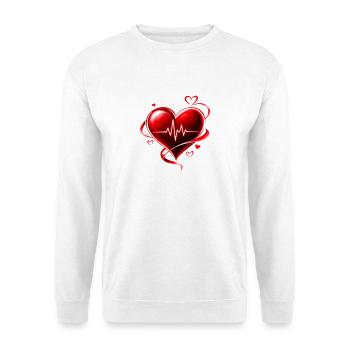 Herzschlag Liebespuls - Unisex Pullover - Weiß - Vorne - Alina (178cm) & Michal (187cm)