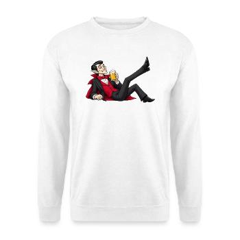 Eleganter Vampir, der ein Bier trinkt – gotischer Humor - Unisex Pullover - Weiß - Vorne - Alina (178cm) & Michal (187cm)