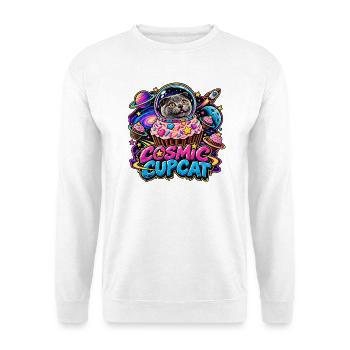 Cosmic Cupcat – Katze im Weltraum - Unisex Pullover - Weiß - Vorne - Alina (178cm) & Michal (187cm)