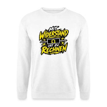 Elektriker – Mit Widerstand ist zu rechnen - Unisex Pullover - Weiß - Vorne - Alina (178cm) & Michal (187cm)