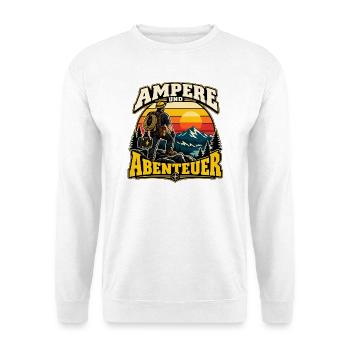 Ampere und Abenteuer – Elektriker Bersteigen - Unisex Pullover - Weiß - Vorne - Alina (178cm) & Michal (187cm)