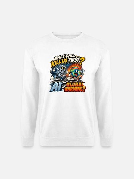 KI oder Erderwärmung – Das Weltuntergangsrennen - Unisex Pullover - Weiß