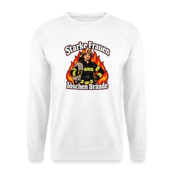 Starke Frauen löschen Brände – Feuerwehrfrau - Unisex Pullover - Weiß - Vorne - Alina (178cm) & Michal (187cm)