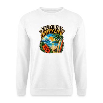 Salty Hair Happy Life – Vintage Surf - Unisex Pullover - Weiß - Vorne - Alina (178cm) & Michal (187cm)