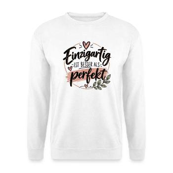 Einzigartig statt perfekt  - Unisex Pullover - Weiß - Vorne - Alina (178cm) & Michal (187cm)