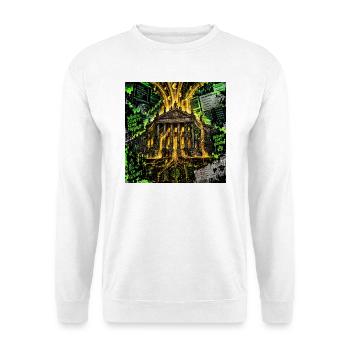 Geistige Freiheit finanzieren 💡 - Unisex Pullover - Weiß - Vorne - Alina (178cm) & Michal (187cm)