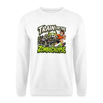 Zombiecalypse – Lauftraining mit Zombiehorde - Unisex Pullover - Weiß - Vorne - Alina (178cm) & Michal (187cm)