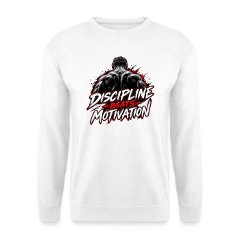 Disziplin Beats Motivation - Unisex Pullover - Weiß - Vorne - Alina (178cm) & Michal (187cm)