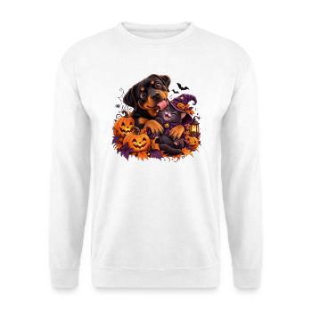 Hund_mit_Hexenkatze - Unisex Pullover - Weiß - Vorne - Alina (178cm) & Michal (187cm)
