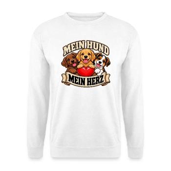 Mein Hund Mein Herz – Hundeliebe - Unisex Pullover - Weiß - Vorne - Alina (178cm) & Michal (187cm)