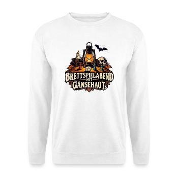 Halloween Brettspielabend Shirt - Unisex Pullover - Weiß - Vorne - Alina (178cm) & Michal (187cm)