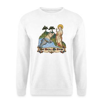 Die heilige Martha und die Tarasque (frühes 15. Jahrhundert) - Unisex Pullover - Weiß - Vorne - Alina (178cm) & Michal (187cm)