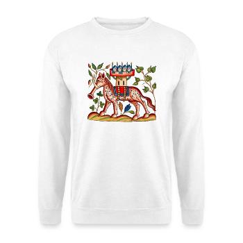 Mittelalterlicher "Elephas"-Kriegselefant - Unisex Pullover - Weiß - Vorne - Alina (178cm) & Michal (187cm)