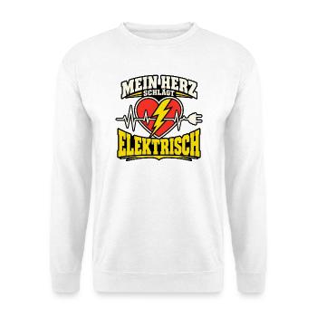 Mein Herz schlägt elektrisch – Elektriker - Unisex Pullover - Weiß - Vorne - Alina (178cm) & Michal (187cm)