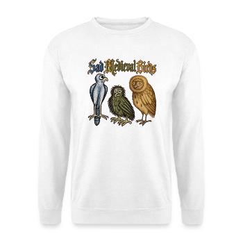 Traurige mittelalterliche Vögel - Unisex Pullover - Weiß - Vorne - Alina (178cm) & Michal (187cm)