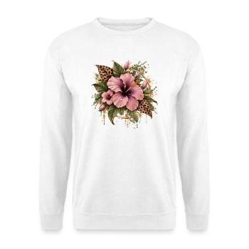 Hibiskus Leopard Gold Komposition - Unisex Pullover - Weiß - Vorne - Alina (178cm) & Michal (187cm)