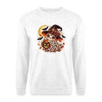 Leopardengeist im Halloweenhut - Unisex Pullover - Weiß - Vorne - Alina (178cm) & Michal (187cm)