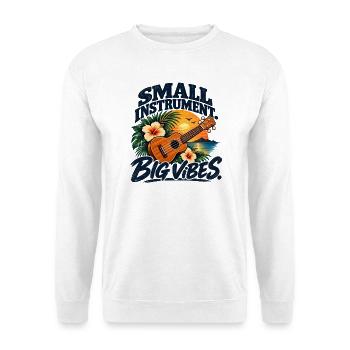 Small Instrument Big Vibes – Ukulele - Unisex Pullover - Weiß - Vorne - Alina (178cm) & Michal (187cm)