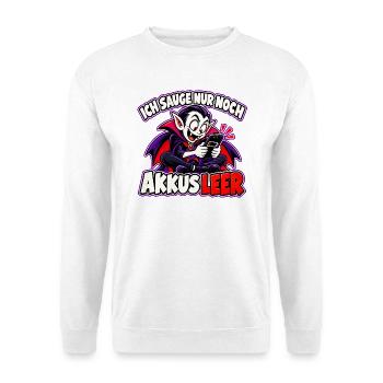 Halloween-Vampir – Ich sauge nur noch, Akkus leer - Unisex Pullover - Weiß - Vorne - Alina (178cm) & Michal (187cm)