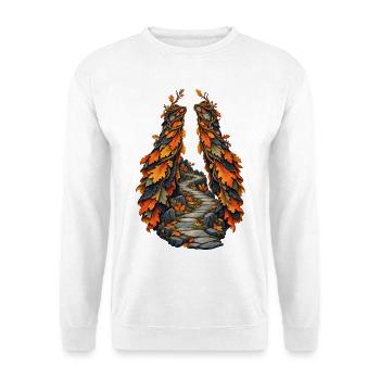 Geteilter Eichenlaub-Mantel am Funkenpfad - Unisex Pullover - Weiß - Vorne - Alina (178cm) & Michal (187cm)