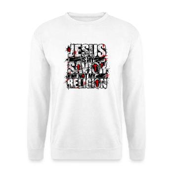 Jesus Is My Savior Not My Religion | Christlich - Unisex Pullover - Weiß - Vorne - Alina (178cm) & Michal (187cm)