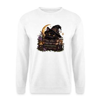 Schwarze Katzenhexe – Gute Dinge brauchen Zeit und Magie - Unisex Pullover - Weiß - Vorne - Alina (178cm) & Michal (187cm)