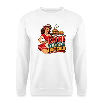 Kelnerka_Pin-Up_i_Dinerowy_Slogan - Unisex Pullover - Weiß - Vorne - Alina (178cm) & Michal (187cm)