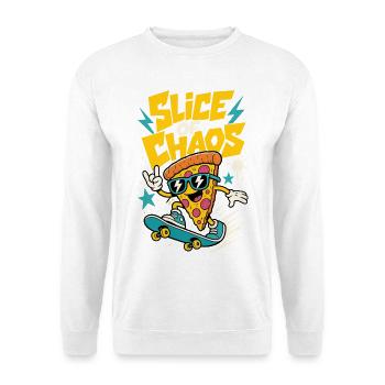 Skateboard-Pizza – Slice of Chaos - Unisex Pullover - Weiß - Vorne - Alina (178cm) & Michal (187cm)