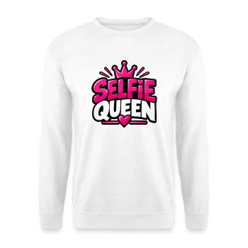 Selfie Queen – Mädchen & Frauen Statement - Unisex Pullover - Weiß - Vorne - Alina (178cm) & Michal (187cm)