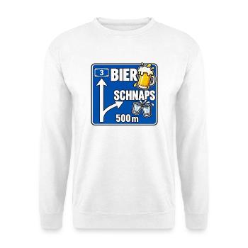 Bier geradeaus Schnaps rechts – 500 m - Unisex Pullover - Weiß - Vorne - Alina (178cm) & Michal (187cm)