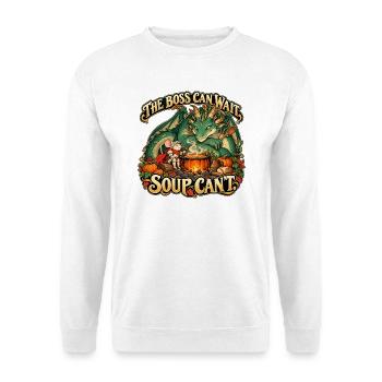 Drachenboss mit Suppe - Unisex Pullover - Weiß - Vorne - Alina (178cm) & Michal (187cm)