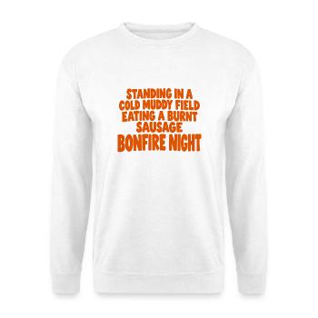Kaltes, schlammiges verbranntes Wurst-Lagerfeuernacht-T-Shirt - Unisex Pullover - Weiß - Vorne - Alina (178cm) & Michal (187cm)