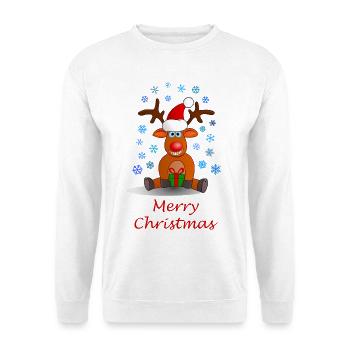 Frohe Weihnachten, Merry Christmas, Rentier, Elch - Unisex Pullover - Weiß - Vorne