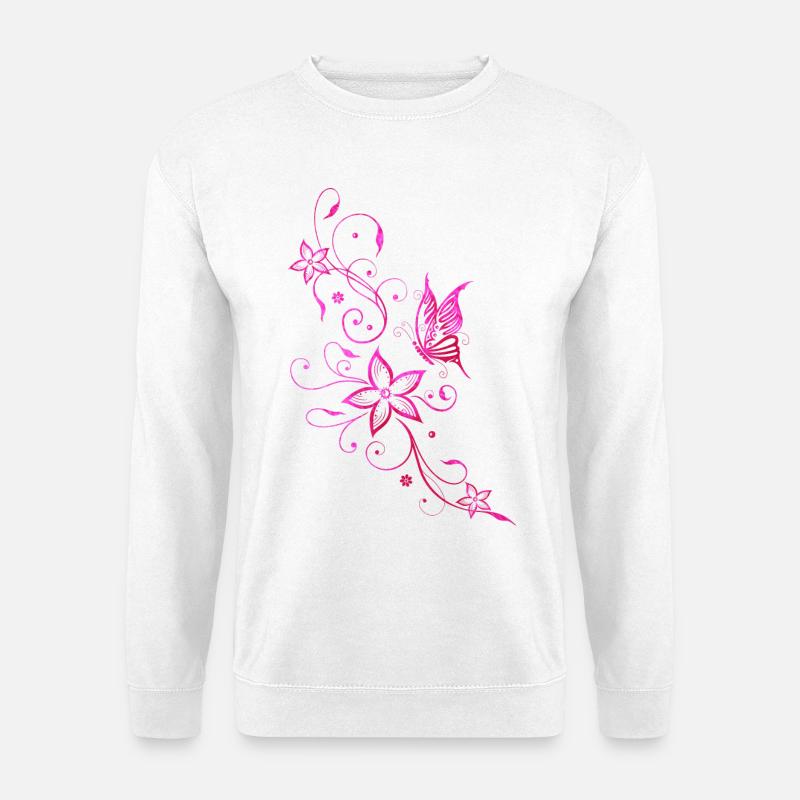 Sommer Blumen Blumenranke Schmetterling Pink - Unisex Pullover - Weiß