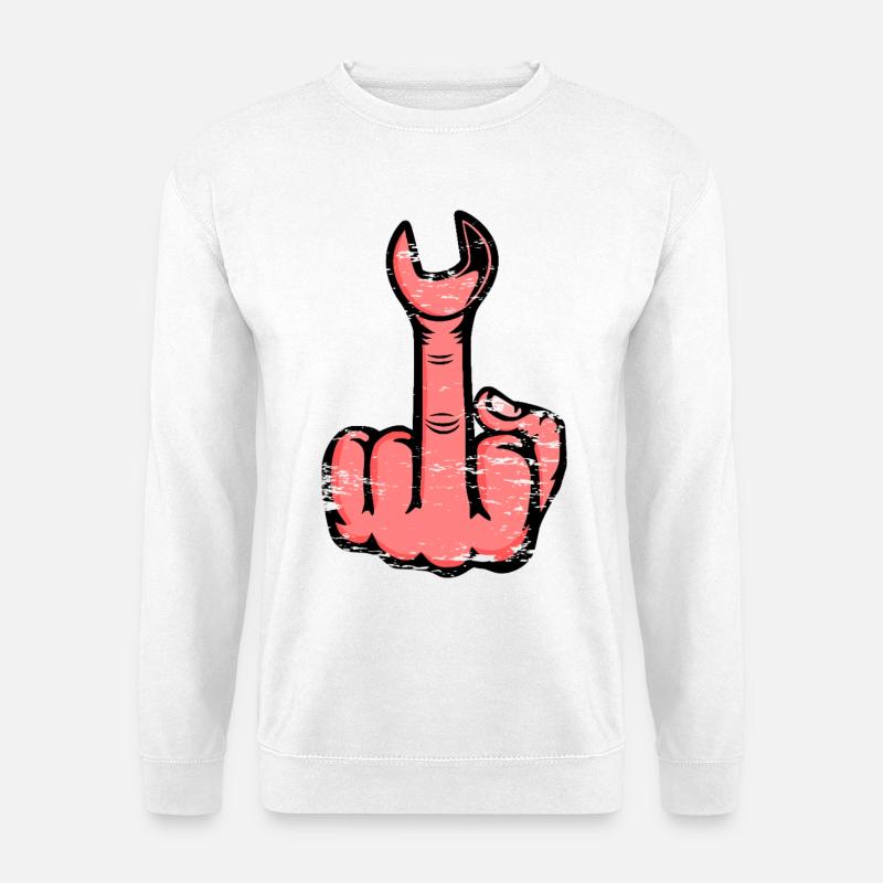 Mittelfinger Stinkefinger Schraubschlüssel Design - Unisex Pullover - Weiß