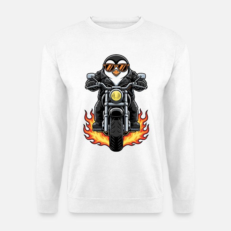 Cooler Biker Penguin Motorradflammen - Unisex Pullover - Weiß