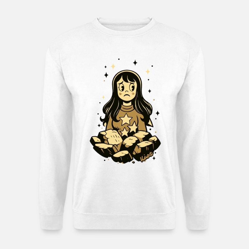 Melancholisches Sterne Mädchen mit Steinen - Unisex Pullover - Weiß